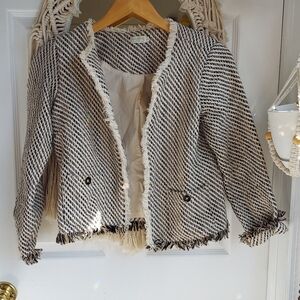 Spartina 449 Cream and Black Fringed Tweed Blazer